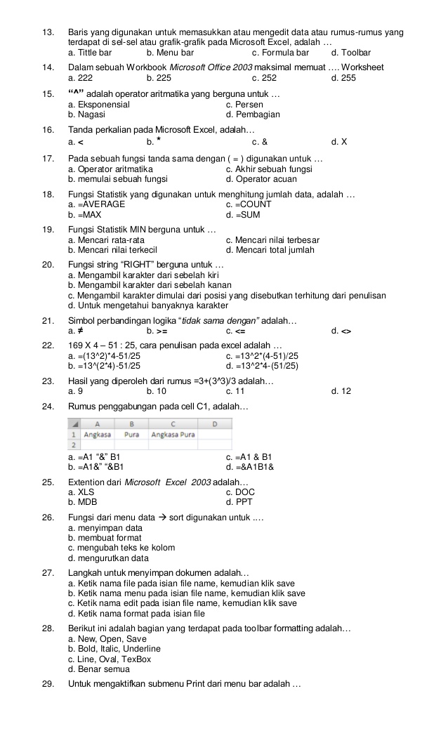 Contoh Soal Tik Kelas 8 Microsoft Excel Snitypod 7176